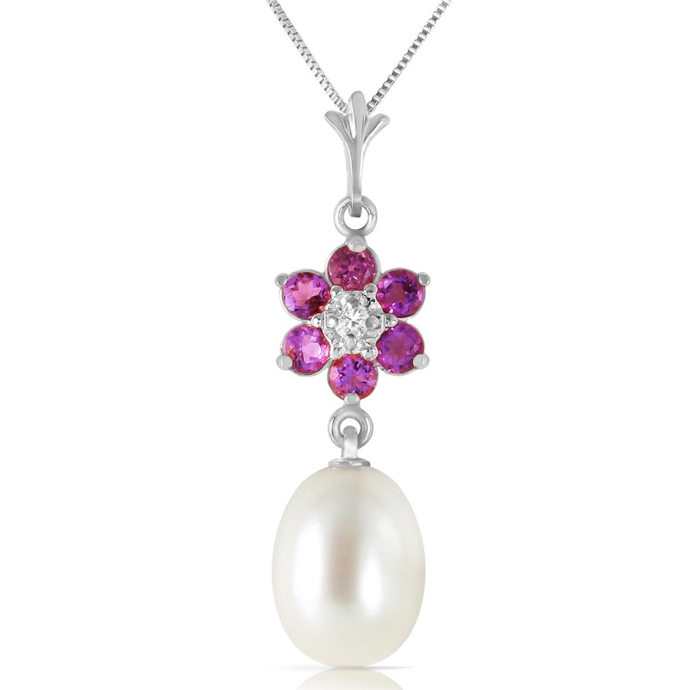 NECKLACE W/NATURAL PEARL, AMETHYST & DIAMOND - Picture 2 of 5
